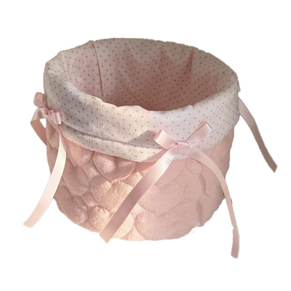 CTRLZS 1PC Sweet Fabric Desktop Storage Basket Bedroom Clutter Cylinder Fabric Storage Basket Bedroom Clutter Organization Storage Fabric Basket Pink