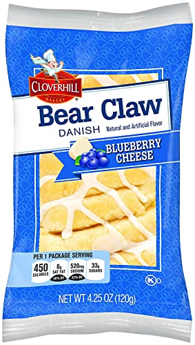 Cloverhill Bakery Bear Claw Blueberry Cheese Danish, 4.25 Ounce - 6 Count Display Box