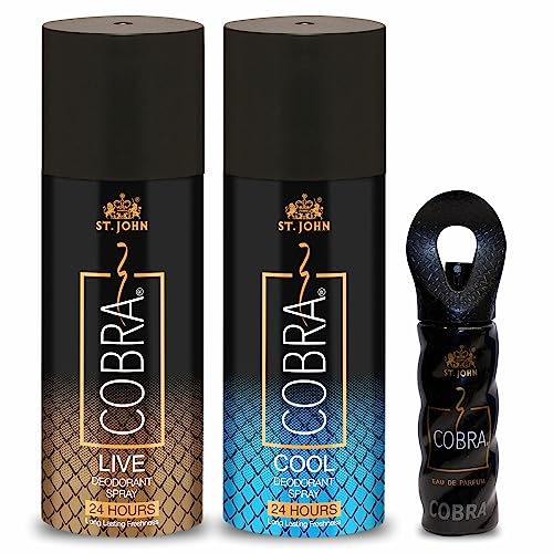ST. JOHN COBRA Irresistible Scent Fresh and Soothing Long Lasting Good Fragrance Live and Cool Deodorant Spray (150 ml each) and Cobra Perfume(15 ml)