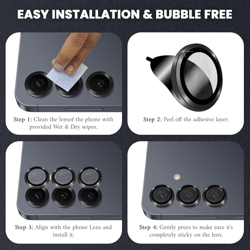 Image of FIRST MART Black Camera Ring Guard Protector for Samsung Galaxy S25 | Tempered Glass with Metal Alloy Rings, HD Clear, Scratch Resistant, Case-Friendly | Pack of 1