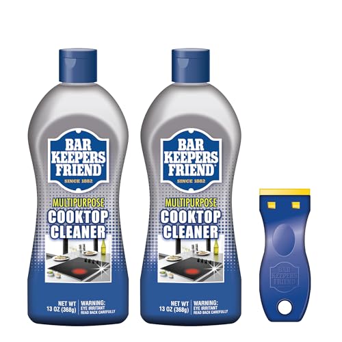 Comparison: Best Cleaner For Induction Cooktop 10 Bar Keepers Friend Cooktop Cleaner (2 x13 oz) + Scraper - Multipurpose Liquid Stovetop Cleanser, Safe for Use on Glass & Ceramic Cooking Surfaces, Copper, Brass, Chrome, Stainless Steel & Porcelain