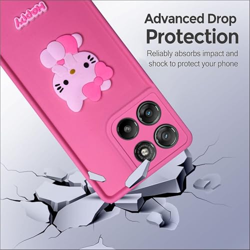 Image of SBMS Silicone Back Cover Case for Motorola G67 Power / G57 Power 5G | Cute Fun 3D Happy Kitty Design Silicone Case | Camera Protection Bump | Shockproof Back Cover Case for Moto G67 Power (Pink)
