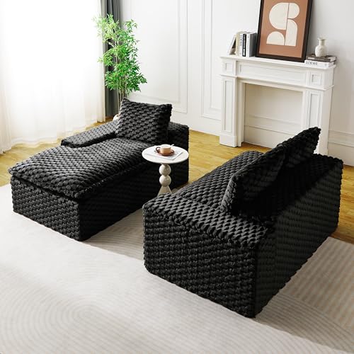 Image of KEIKI 96 inch L-Shape Modular Boneless Couch with Left Chaise for Loft Living Room, Sectional Sofa Deep Seat Oversized Loveseat Convertible Sofa Bed for Apartment Furniture Lounge Relaxing Corner, Black