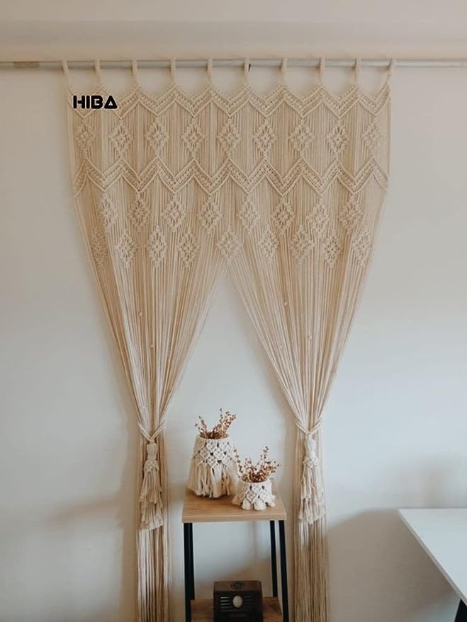 HIBA Mcrame Curtain, Drapes,Boho-Chic Home, Boho Wedding, Party/Event Backdrop Room Divider, Closet Cover, headboard Backdrop. Size (40X80) Inches ..