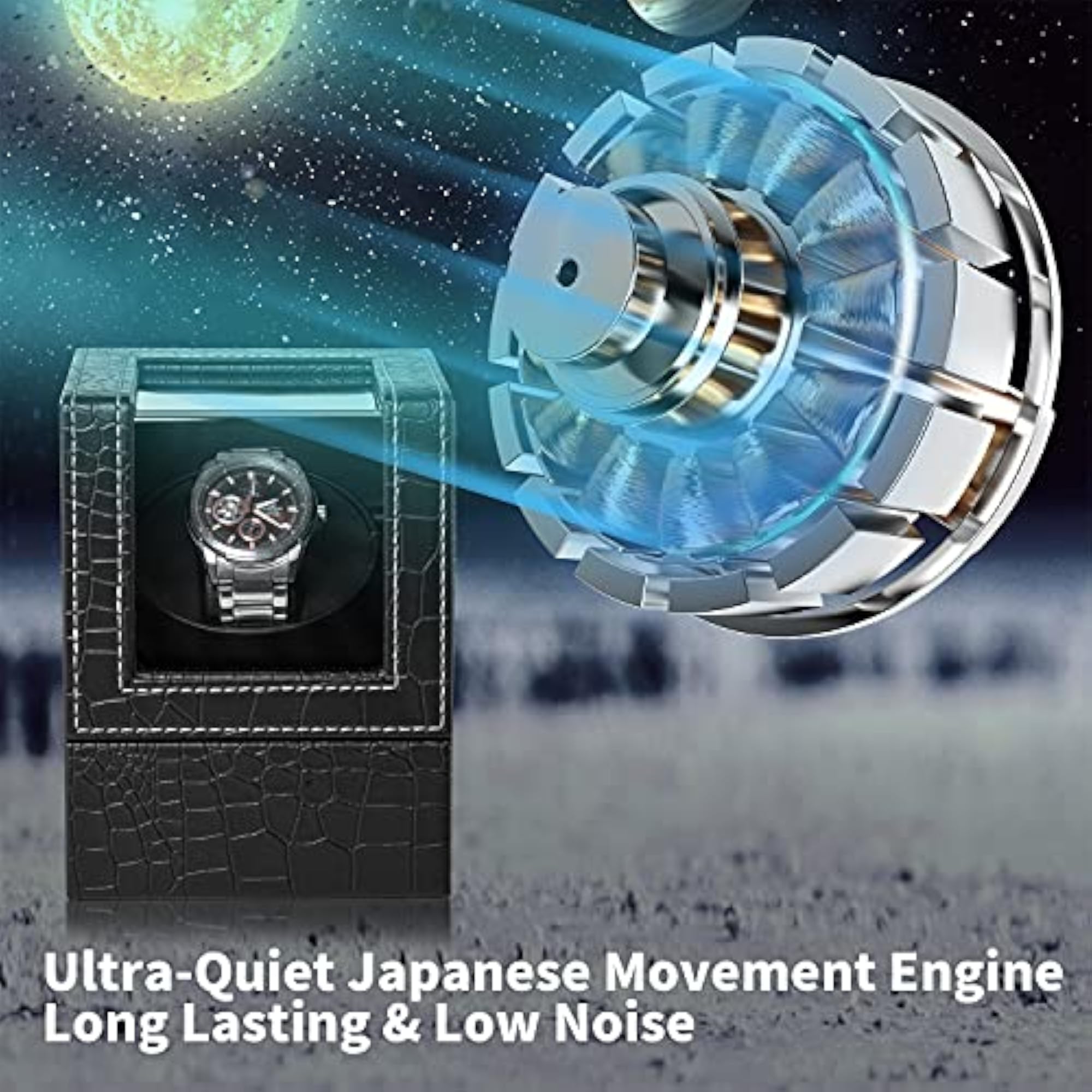 Automatic Single Watch Winder with Black Crocodile Pattern Leather
