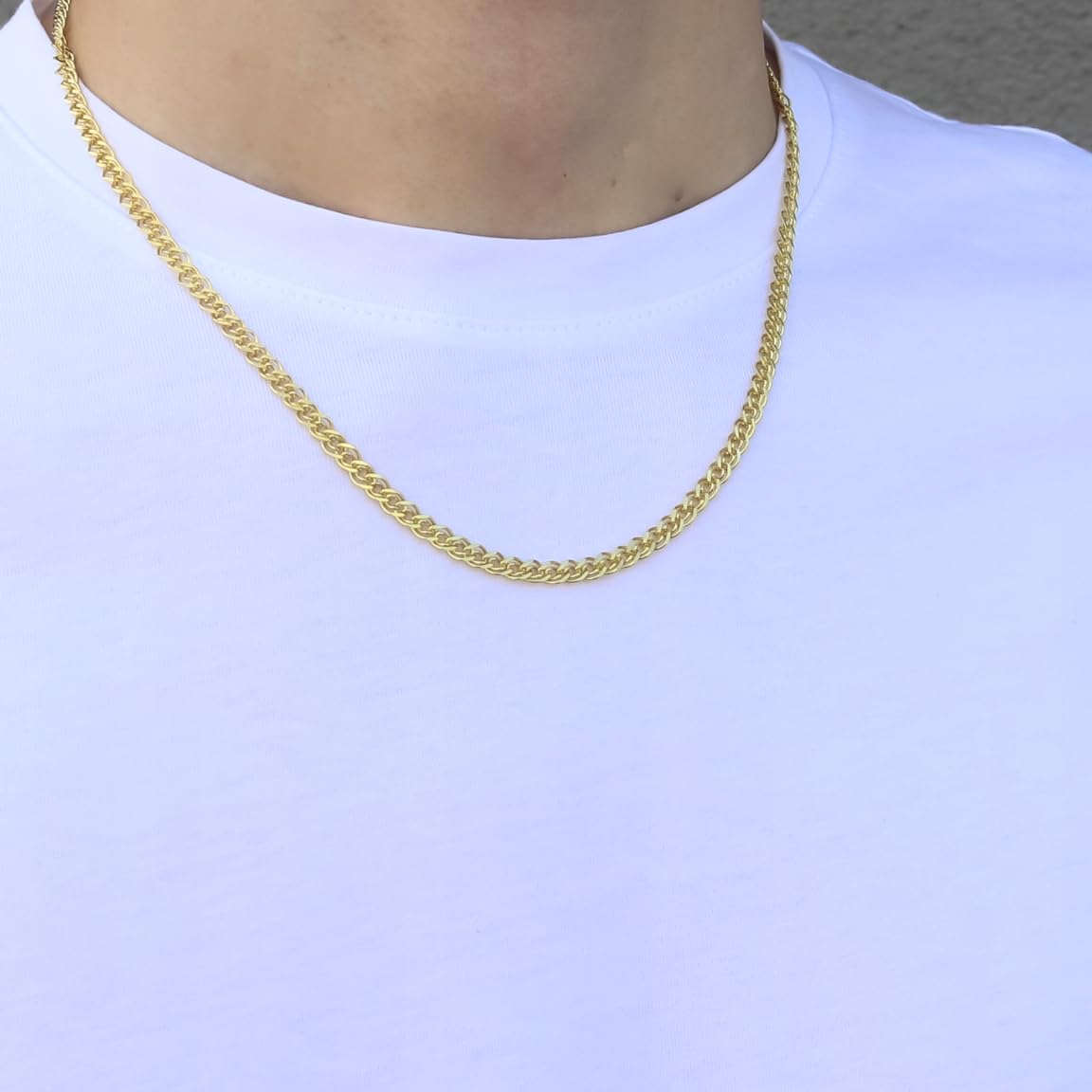 Zelya Cadena de oro para hombre, doble tejido ornamental, plata 925/585 chapada en oro, cadena de oro de 0,38 mm de ancho, cadena de eslabones unisex para mujer y hombre, caja de regalo