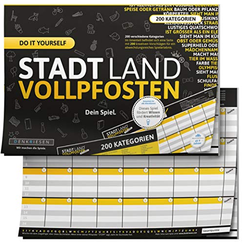 DENKRIESEN - Stadt Land VOLLPFOSTEN® - DO IT Yourself-Edition | Reisespiel | Familienspiel | Partyspiel | Stadt Land Fluss | Spielblock | Spaß vorprogrammiert