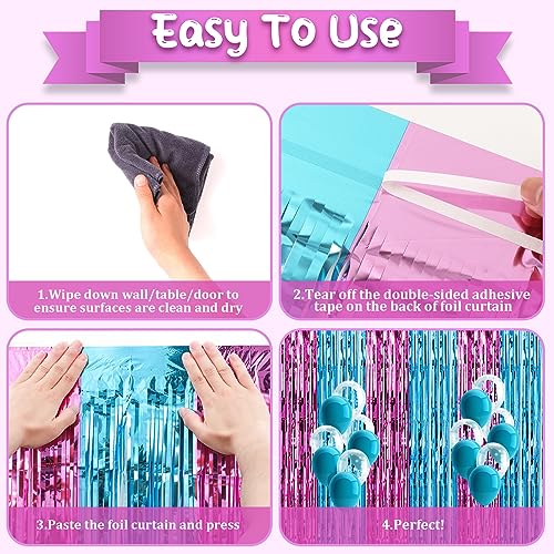 Image of Voircoloria 2 Pack 3.3x8.2 Feet Blue and Pink Foil Fringe Backdrop Curtains, Tinsel Streamers Birthday Party Decorations, Fringe Backdrop for Graduation, Baby Shower, Gender Reveal, Disco Party