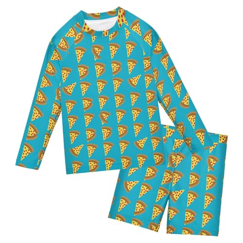 Pizza Food Boys Rash Guard Swimsuits Set for Boys Long Sleeve Swim Shirts Bathing Suits with Trunks B0404693