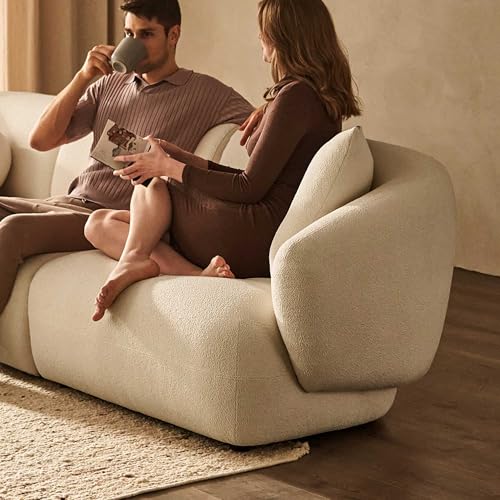 Image of (Premium Collection Curve Craft Modern Curved Sectional Sofa, Soft Seating Beige, Throw Cushions, Boucle Fabric (Color customisation and Physical Fabric Sample Available)