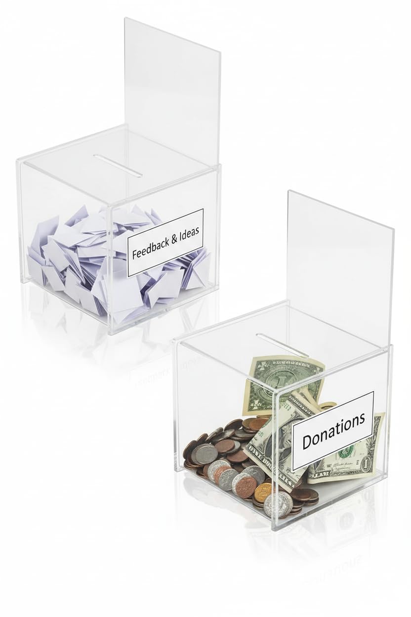 Pack of 2 -Suggestion box with built in Sign Holder insert size - 203mm x 375mm. (Drop slotsize 102mm x 6.4mm)- overall size:- 215mm x 388mm x 213mm- Crystal โ image 1