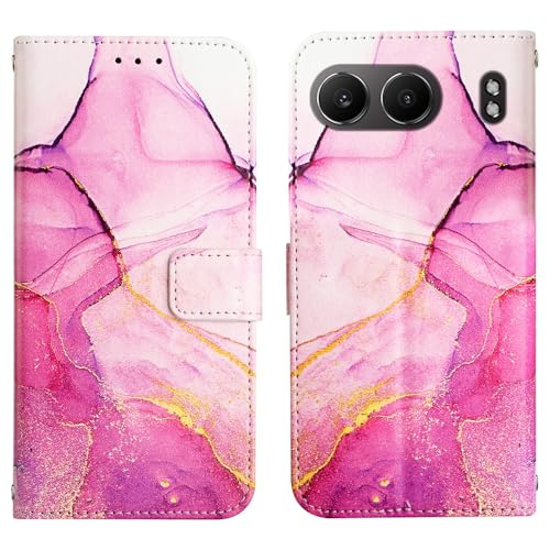Image of ClickCase Marble Series Faux Leather Back Case Card Holder Wallet with Magnetic Closure Flip Cover for OnePlus Nord 4 5G (Pink)