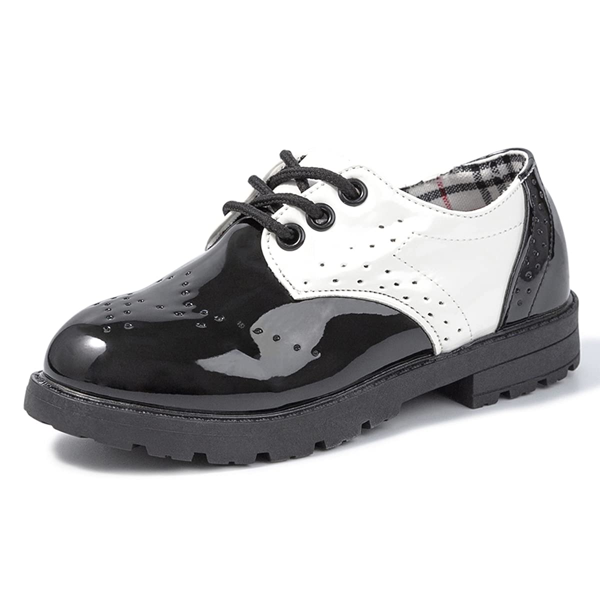KIDSUN Toddler Dress Shoes Boys Girls Oxford Shoes Kids Wedding Church Dress Shoes PU Leather Lace Up School Uniform Loafer Flats（Toddler/Kids）