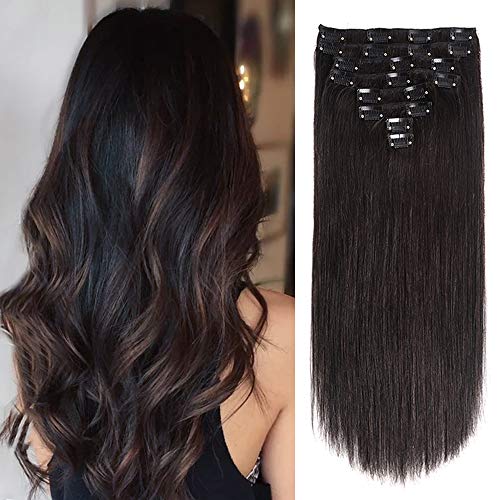 Thick Hair Extensions Clip in Human Hair Double Weft Straight 100% Real Human Hair Soft Silky Clip on Hair Extensions Full Head Grade 8A 8pcs/Lot 120g (18inch 1B Nature Black)