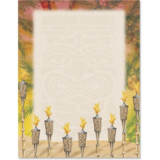PaperDirect Tiki Nights Border Papers, Tropical Leaves, Faded Tiki Face and Tiki Torches Design, 8.5 x 11, Acid-Free, Ideal for Invitations, Flyers,