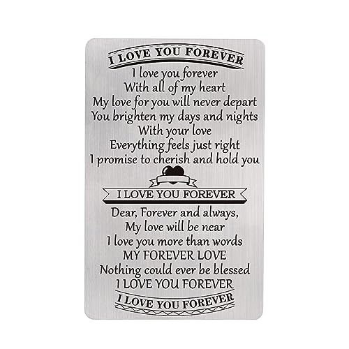 Demiwise Wallet Card?Metal Engraved Wallet Insert Card?I LOVE YOU FOREVER), Metal Gift Card for Him or Her, Anniversary Card for Wedding, Birthday and Valentine's Day