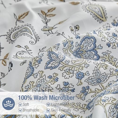 Image of Lekesky Queen Size Duvet Cover Set, Patchwork Floral 3 Pieces Reversible Blue Paisley Duvet Cover Set, Ultra-Soft Microfiber 3 Pieces Comforter Cover with Zipper, Includes 2 Pillowcases