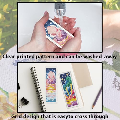 Image of ACRNIGHEET 6PCS Cross Stitch Bookmark Kit for Beginner Colorful Clouds Stamped Cross Stitch Kits Needlepoint Kit for Adults DIY Tassel Embroidery Bookmark Kits & Instructions Craft Gift 8.5 inchx3 inch 11CT
