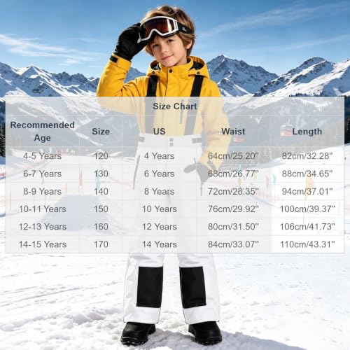 YRAETENM Snow Pants Kids Waterproof Adjustable Insulated Ski Bib Overalls - image 6