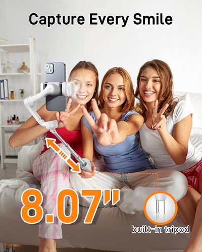 Image of hohem iSteady V3 Gimbal Stabilizer for iPhone & Android with AI Tracker | iSteady 8.0, Detachable Remote, 8 inch Extension Rod, Tripod, Magnetic Fill Light, AI Tracking, 13H Battery for Vlogs, White