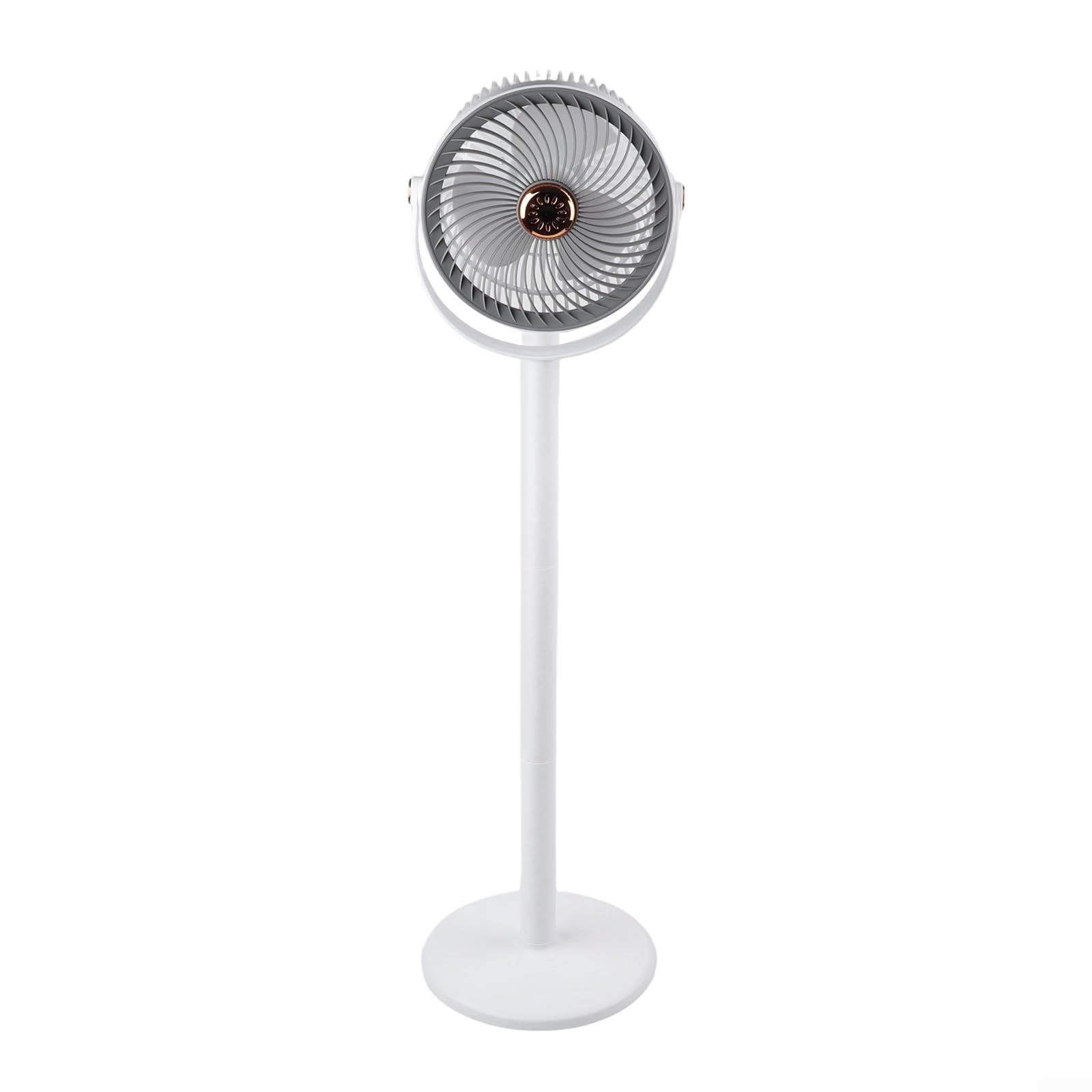 Ventilatore portatile a piedistallo ricaricabile, silenzioso ventilatore oscillante a 360°, con 5 velocità, per camera da letto, casa, ufficio e viaggi (bianco grigio)
