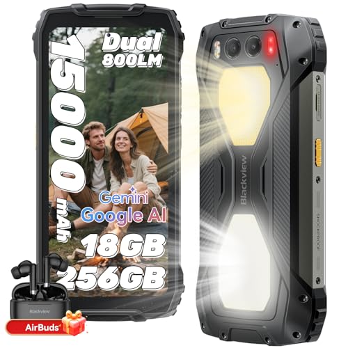 Blackview BV7300 Téléphone Portable Incassable, 15000mAh Téléphone Incassable 538g, 256Go+18Go/TF 2To, 50MP+20MP Vision Nocturne, 700Nits Telephone Android...