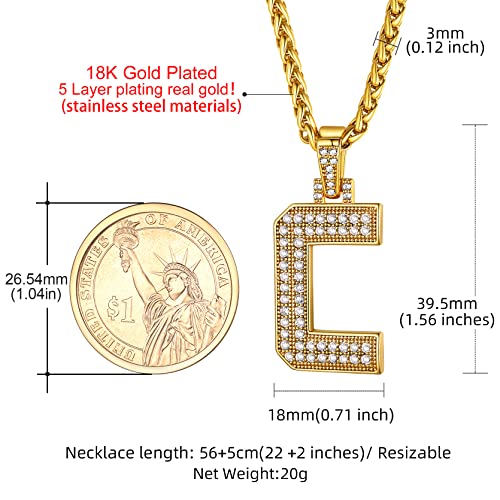 Keystyle Bling Gold Initial Letter C Necklace, Alphant Name Necklaces Formens Friend Gift Large Letter Pendant Mens Necklace #TOP6