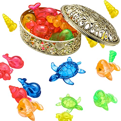 16 Pieces Diving Gem Pool Toys Colorful Ocean Theme Diamond Set with Gold Treasure Pirate Box Summer Underwater Swimming Sinking Toys Set Dive Throw Toy, Tortoises, Crabs, Whales and Dolphin Gem