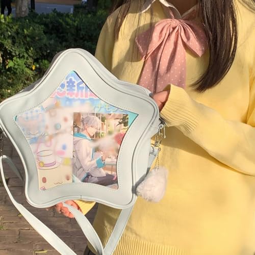 Image of Star Shape Ita Bag Pins Display Crossbody Bag PU Leather Backpack Y2k Aesthetic Cute Handbag (Blue)