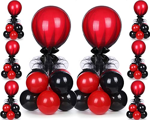 Image of BBTO 8 Set Black and Red Table Centerpieces Balloons Stand Kit, Latex Balloons and Table Stand Holder with Base Tulle for Wedding Birthday Grad Prom Centerpieces Party Back to School Baby Shower