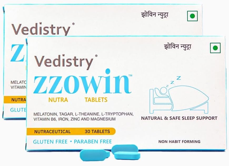 Zzowin Sleep Support Tablets with Melatonin 5mg | Relief for Insomnia & Disturbed Sleep | 6X Faster, Deep & Restful Sleep | Contains Tagar, Magnesium, Zinc, L-Theanine & L-Tryptophan - 30 Tablets (Pack of 1)
