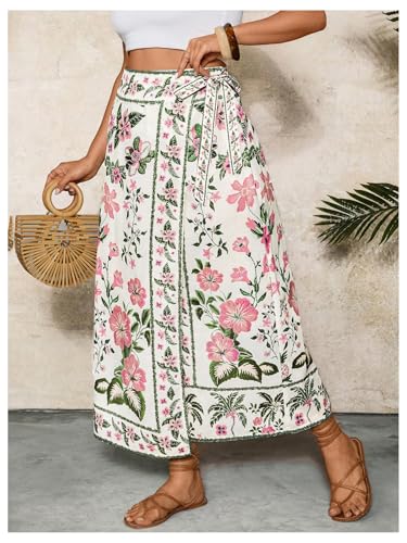 MakeMeChic Women's Plus Size Floral Maxi Skirt Boho High Waist Wrap Tie Side Skirts Fall Fashion2