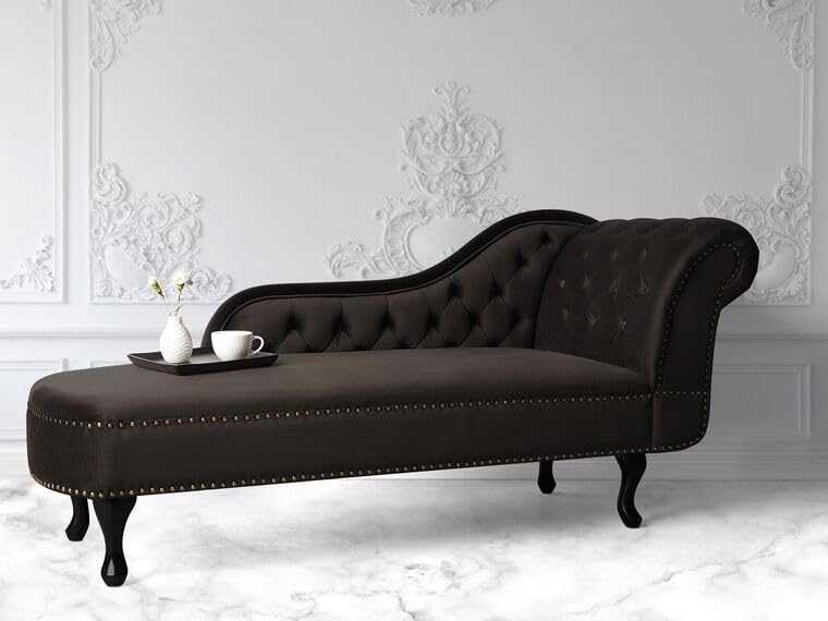 Image of Velvet Modern Chesterfield Chaise Lounge Couch 166 X 63 X 76 for Your Loving Space (Brown, Right Arm)