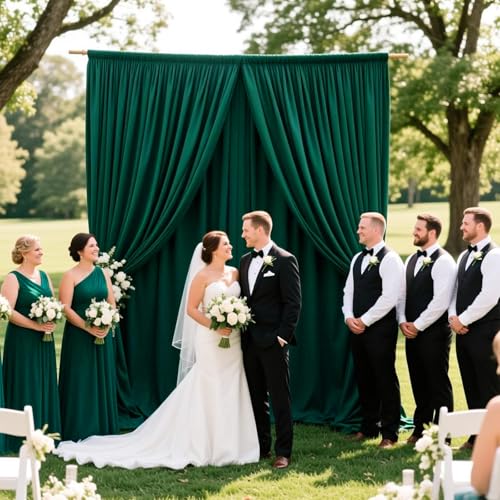 Image of 10ft x 10ft Dark Green Backdrop Curtains for Parties, Polyester Fabric Backdrop Drapes with Rod Pockets for Weddings, Birthday, Halloween, Photography, Christmas Party Background Curtain, 2 Panels
