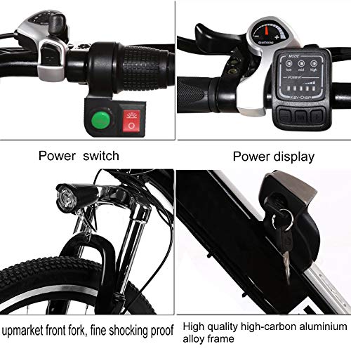 Hicient Electric Bike Electric Bicycle for Adult 26'' Electric Mountain Bike 250W Ebike 21 Speed Gear with Removable Lithium Battery and Battery Charger (Dark Black) - Thumbnail 2