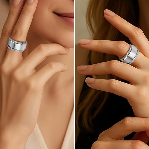 CARITATE 2 Pack Stacking Rings for Oura Ring Gen 4/Gen 3, Cubic Zirconia Oura Ring Stack, Thin Silver Oura Stacking Ring for Women, Smart Rings Accessories