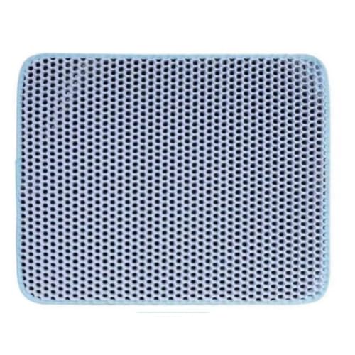 Tufduzo の二重層ペット滑り止めの床のマットの猫砂のマット、防水猫砂のマット、きれいになること容易な二重層フィルター砂制御砂の折りたたみマット尿の抵抗力がある (55×75,青)