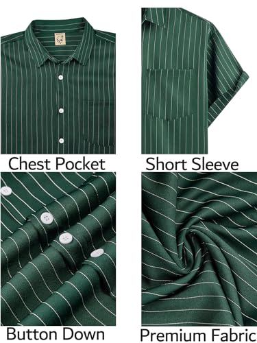 Hardaddy Men's Casual Striped Shirts Button Down Short Sleeve Blouse Summer Hawaiian Shirt 6