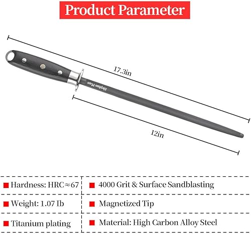 Miniatura 6 de Varilla de afilar negra de 12 pulgadas, acero afilador para cuchillos de cocina, acero de afilado de 12 pulgadas, afilador de cuchillos Craftsman