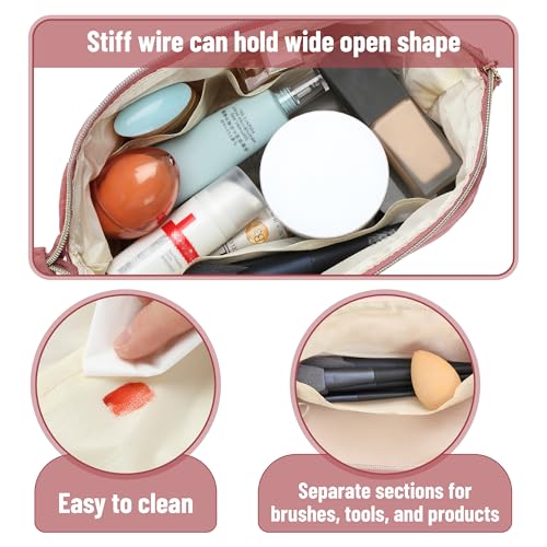 Ms. pen- Aesthetic Quilted Makeup Bag for Women, Muted Rose, Puffy Padded Cute Makeup Bag Cute, Cosmetic Pouch, Quilted Pouch3