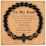 Uoiispet Men's Beaded Bracelet for Dad, To My Father Natural Stone Cross Beads Bracelet, Perfect Father’s Day Birthday Christmas Presents for Stepdad New Dad, Durable Adjustable Men’s Jewelry