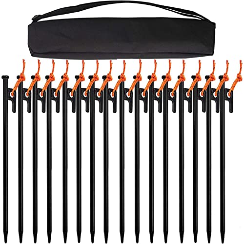 30cmペグ 16本 セット 鍛造ペグ スチール ソリッド テント φ10mm ペグ テーク 設営用具 30cm鍛造テントペグ16本 アウトドア 登山 硬い土 砂地 草地用 附收纳袋