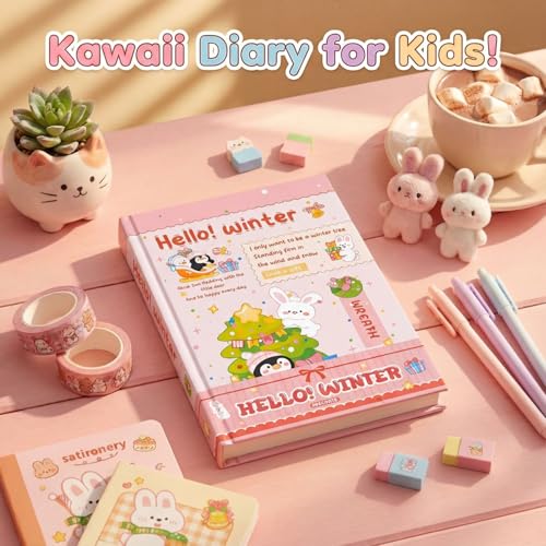 Image of FunBlast Diary for Girls - Christmas Kawaii Diary for Kids, Journal Diaries for Girls, Notepad for Students Stationary Items, Birthday Gifts (128 Sheets) (Pink-)