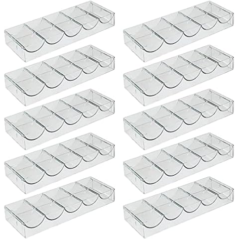 Brybelly Clear Acrylic Poker Chip Tray | for Standard Size Chips & Clay Chips | Each Tray Holds 100 Chips | 10 Trays - No Lids Cover