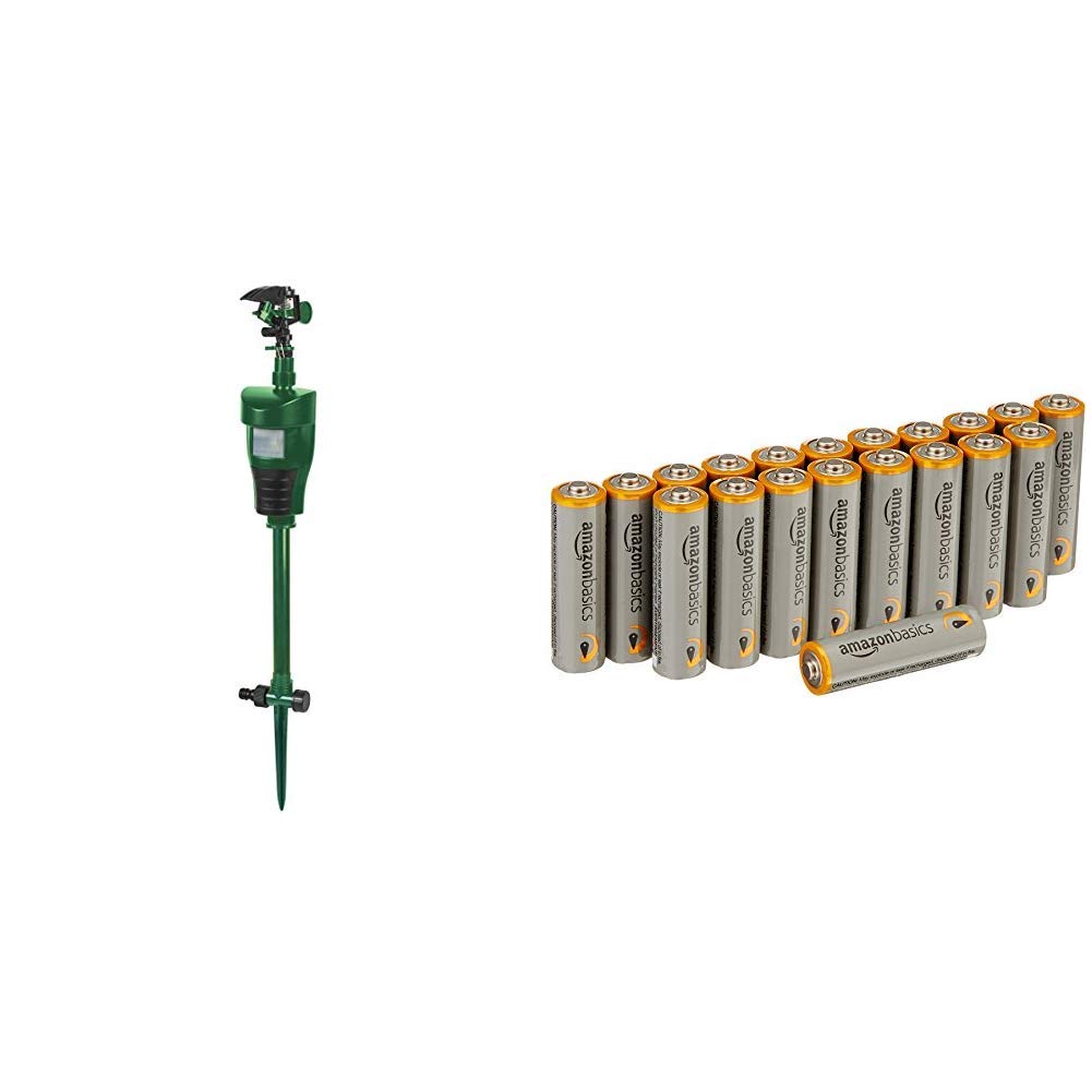 Defenders Jet-Spray Pond & Garden Protector (Motion-Activated, Heron, Fox and Wildlife Repellent) & Amazon Basics AA Performance Alkaline Batteries [Pack of 20] - Packaging May Vary