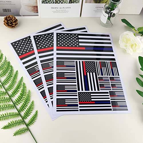 Image of QQSD Thin Red and Blue Line American Flag Sticker Police Firefighter Decal in Multiple Sizes - Honoring Law Enforcement Officers, 3 Pack, 11.7 x 8.3 Inches