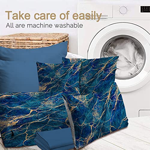Blessliving Blue Marble Comforter Set 8 Pieces Teal Blue Gold Bedding Sets For Adults Women Men – Abstract Bed In A Bag Queen Size With Comforters, Sheets, Pillowcases, Shams & Cushion Cover #TOP6