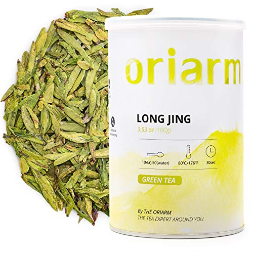 Oriarm 2022 Mingqian Long Jing Green Tea Tea Special Grade - Chinese Longjing Dragon Well Green Tea Loose Leaf - 100g / 3.53oz Tin Can