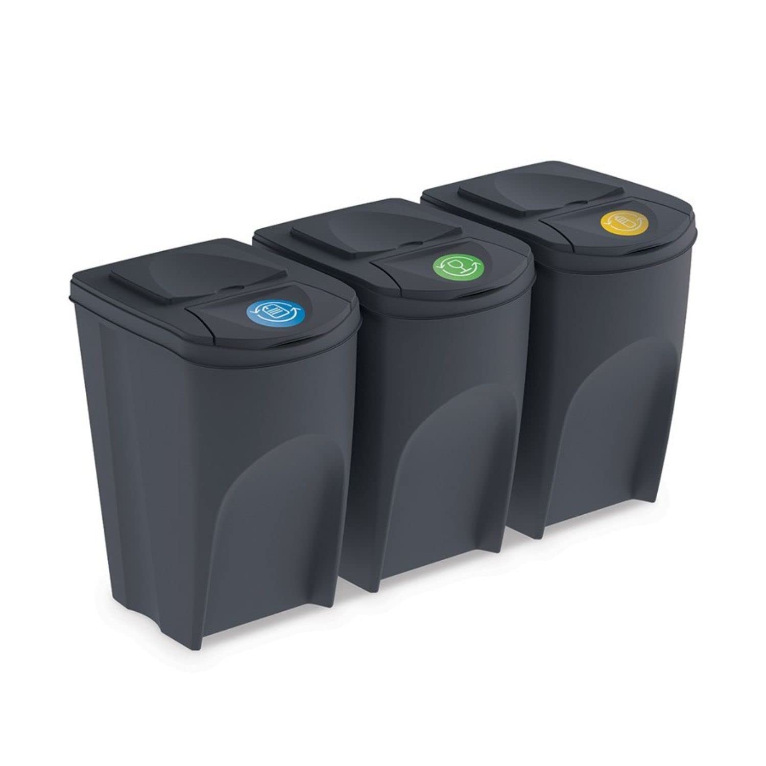 Ensemble DE 3 bacs de Recyclage PROSPERPLAST 105L Plastique SORTIBOX Anthracite Couleur