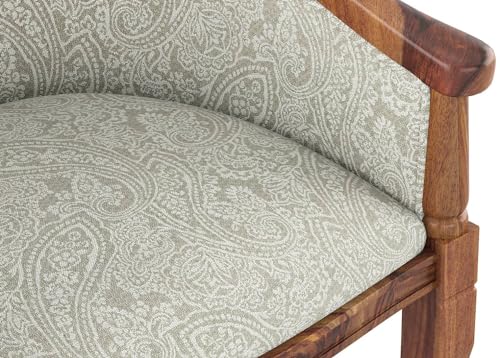 Image of Solid Wood Chair Wooden Single Seater Sofa Chair for Living Room, Bedroom, Outdoor & Indoor - Teak & Monochrome Paisley